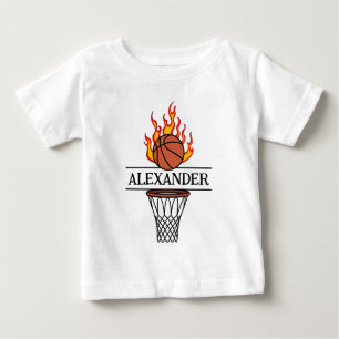 Camiseta Para Bebê Basquete de fogo personalizado com nome & aro