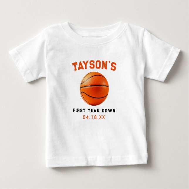 Camiseta Para Bebê Basquete Primeiro Ano Abaixo 1º Aniversário (Frente)