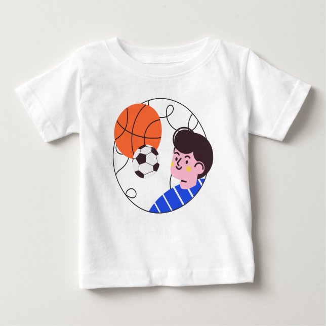 Camiseta Para Bebê Basquetebol de Crianças Bolas de Futebol (Frente)