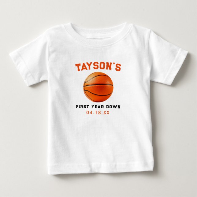 Camiseta Para Bebê Basquetebol Primeiro Ano Abaixo Aniversário de 1 a (Frente)
