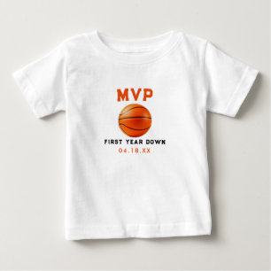 Camiseta Para Bebê Basquetebol Primeiro Ano Baixado 1º Aniversário