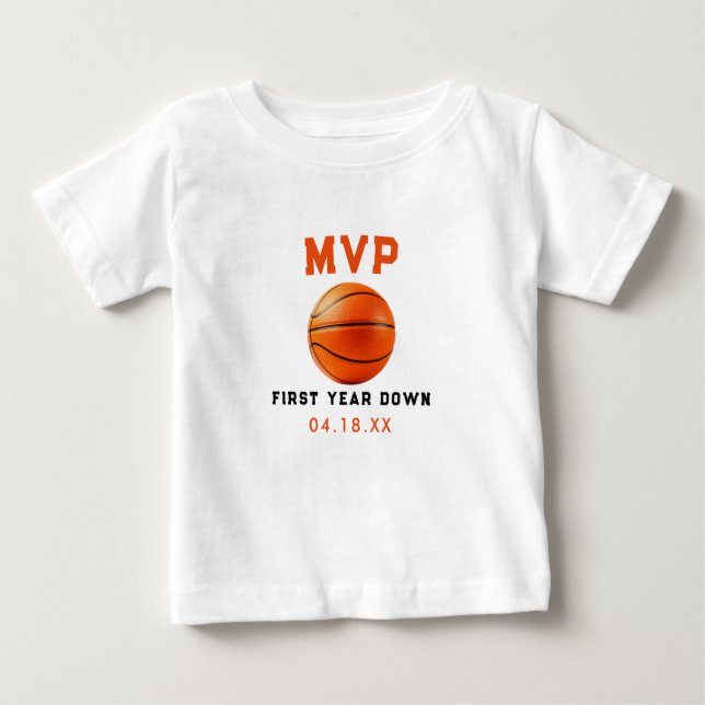 Camiseta Para Bebê Basquetebol Primeiro Ano de Queda Aniversário de 1 (Frente)