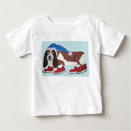 Camiseta Para Bebê Basset Hound de Natal de Patins no Gelo