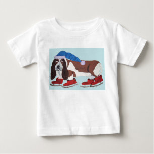 Camiseta Para Bebê Basset Hound de Natal de Patins no Gelo