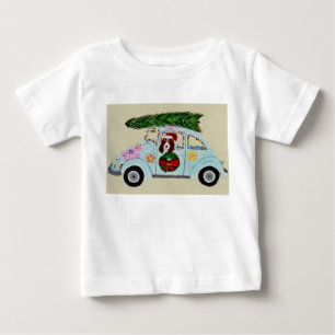 Camiseta Para Bebê Basset Hound de Natal em carro Hippie