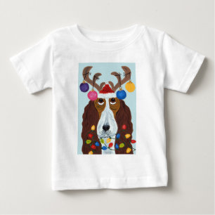 Camiseta Para Bebê Basset Hound Decorado para o Natal