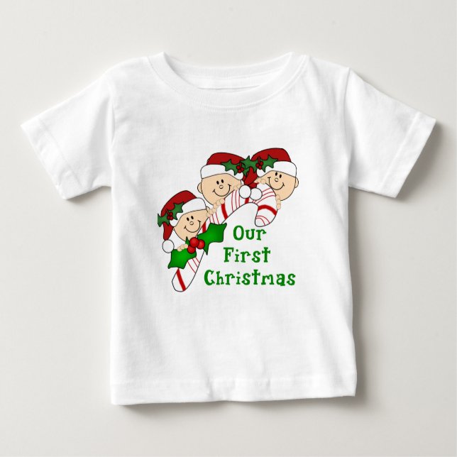 Camiseta Para Bebê Bastão de doces do Natal das objectivas triplas (Frente)