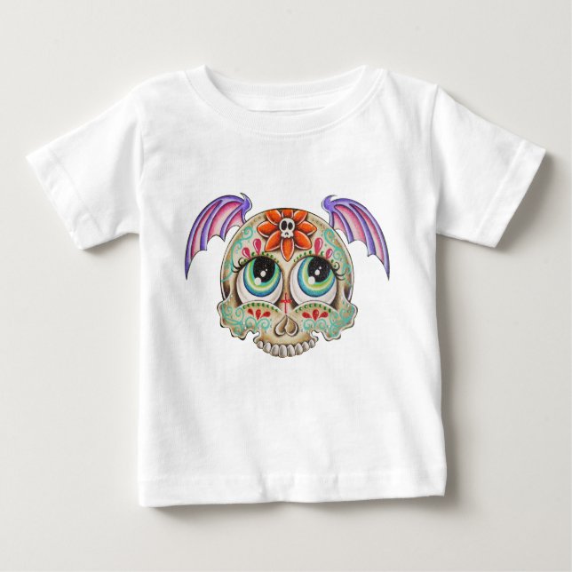 Camiseta Para Bebê Bastão do crânio do açúcar (Frente)