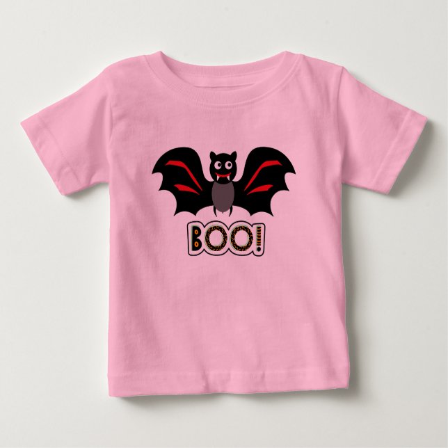 Camiseta Para Bebê Bat Boo Halloween, um vampiro bonito e personaliza (Frente)