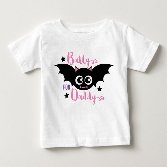 Camiseta Para Bebê Batata para Pai de Bat Rosa Rosa de Halloween de 1 (Frente)
