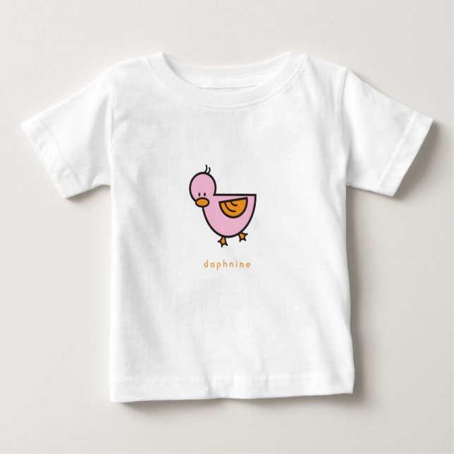 Camiseta Para Bebê Batida Branca de Cartoon, Bonita Garota Rosa (Frente)