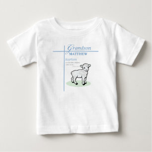Camiseta Para Bebê Batismo do Neto Azul Menino Cordeiro Personalizado
