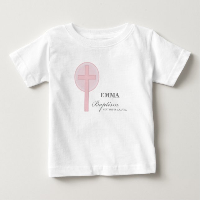 Camiseta Para Bebê Batismo rosa de cadela personalizado (Frente)