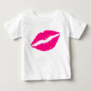 Camiseta Para Bebê Batom rosa beijando pop art