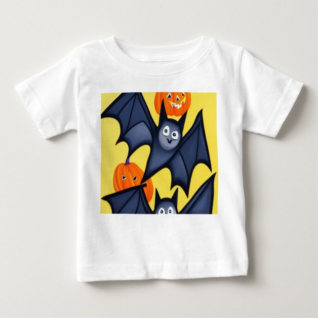 Camiseta Para Bebê Bats e Pumpkins (Frente)