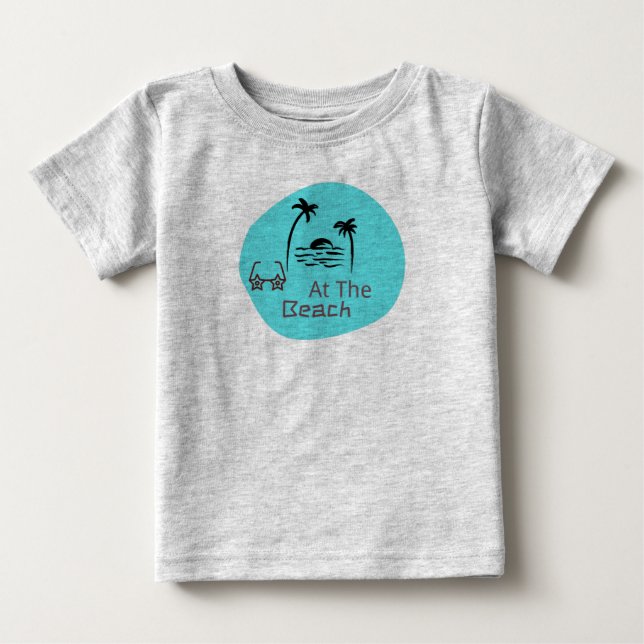Camiseta Para Bebê Beach Baby Cinza  (Frente)