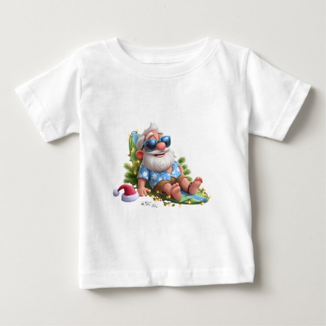 Camiseta Para Bebê Beach Santa Summer Holiday cute  Christmas Lights  (Frente)