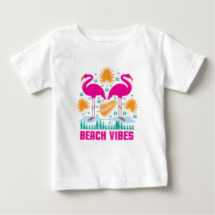Camiseta Para Bebê Beach Vibes Pink Flamingos-19501