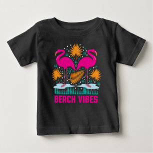 Camiseta Para Bebê Beach Vibes Pink Flamingos-19501