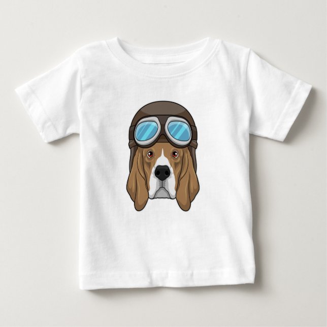 Camiseta Para Bebê Beagle como piloto com chapéu piloto (Frente)
