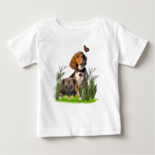 Camiseta Para Bebê Beagle-puppies e borboletas