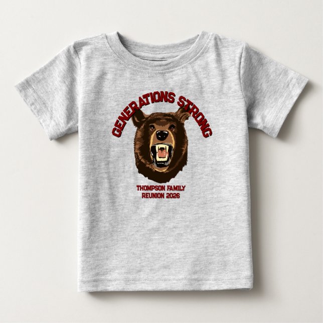 Camiseta Para Bebê Bear “Generations Strong” Custom Family Reunion (Frente)