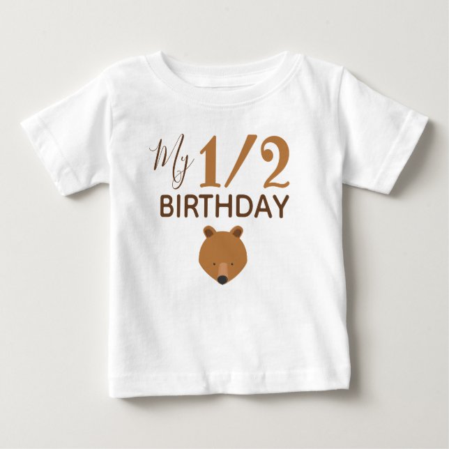 Camiseta Para Bebê Bear Minha Metade De Aniversário (Frente)