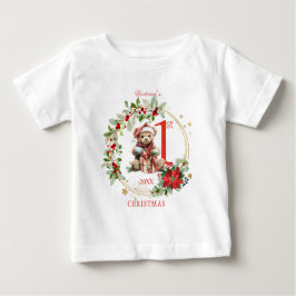 Camiseta Para Bebê Bear Poinsettia Foliage Bebê Primeiro Natal