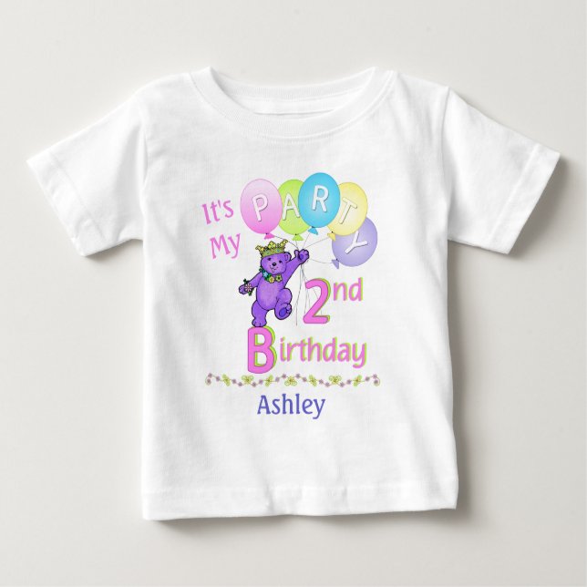 Camiseta Para Bebê Bear Princesa de Festa segundo aniversário (Frente)