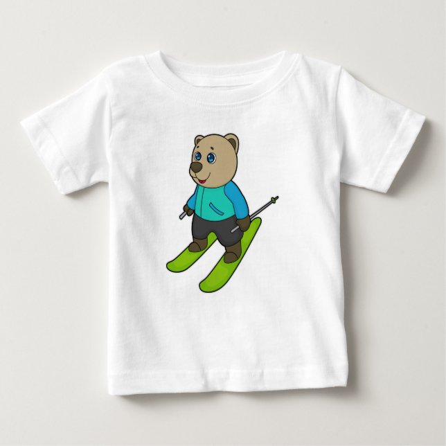 Camiseta Para Bebê Bear Skier Ski (Frente)