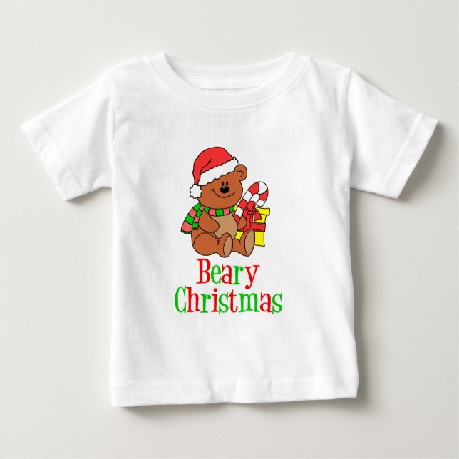 Camiseta Para Bebê Beary Christmas Cartoon Bear (Frente)