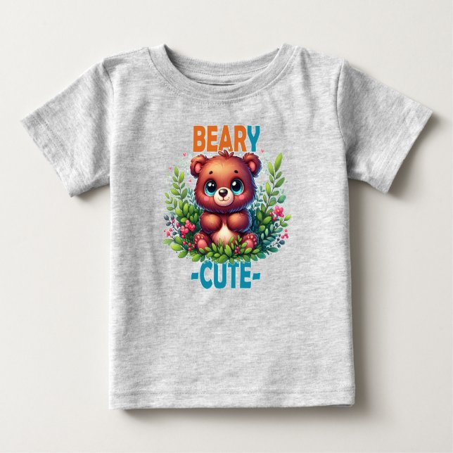 Camiseta Para Bebê Beary Cute. Teddy Bear a sorrir. Arma engraçado (Frente)