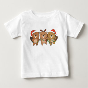 Camiseta Para Bebê Beaver Animais de Natal Castanho