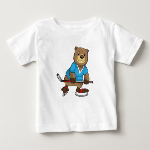 Camiseta Para Bebê Beaver no hóquei no gelo com bastão de hóquei no g