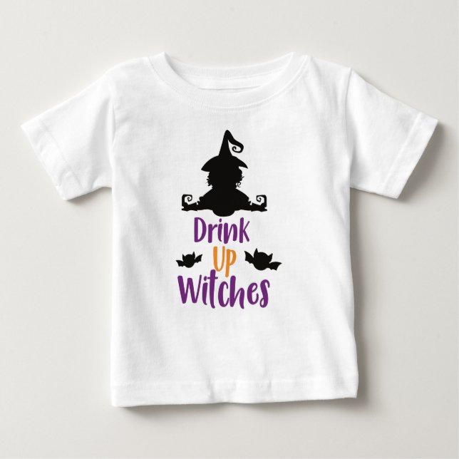 Camiseta Para Bebê Beba Bruxas, Bruxas, Morcegos, Halloween (Frente)