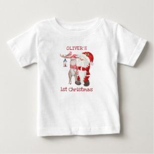 Camiseta Para Bebê Bebê 1rua Papais noeis de Natal e Reindeer Person
