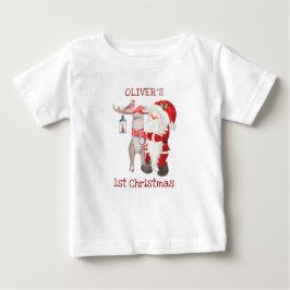 Camiseta Para Bebê Bebê 1rua Papais noeis de Natal e Reindeer Persona