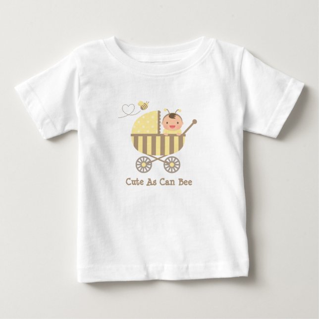 Camiseta Para Bebê Bebê Abelha Bumble Fofo em Carrinho de Bebê Trocad (Frente)