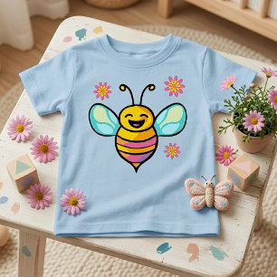 Camiseta Para Bebê Bebê abelha feliz sorrindo com flores.