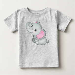 Camiseta Para Bebê Bebê Adorável Elefante Rosa de Orelhas Grandes