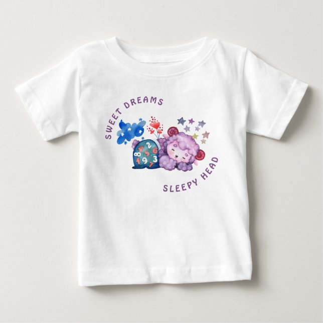 Camiseta Para Bebê Bebê Adormecido Sonhos Doces Cordeirinho Fofo (Frente)