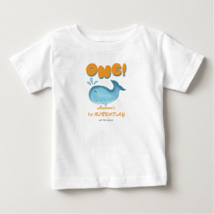Camiseta Para Bebê Bebê Baleia Azul Fofo Aniversário de 1 Ano