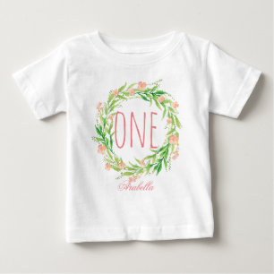 Camiseta Para Bebê Bebê-Bebê-Aniversário de Um Ano Rua Floral-6