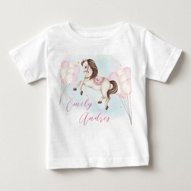 Camiseta Para Bebê Bebê bebezinho Pôy Balão rosa Aniversário (Frente)