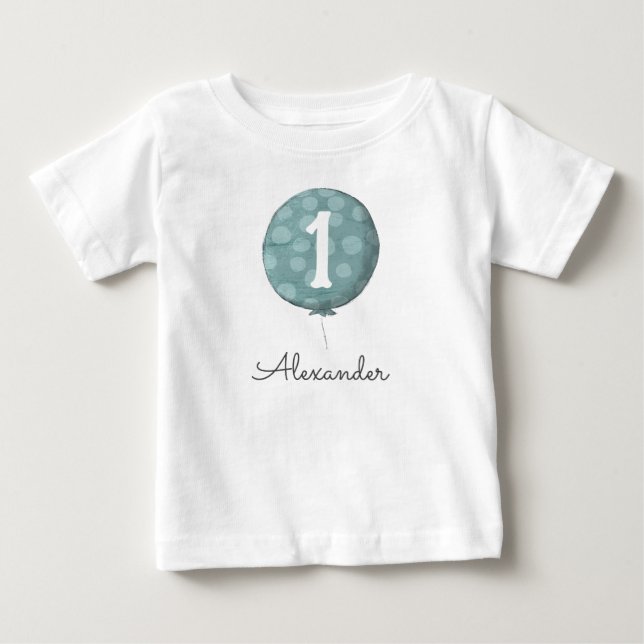 Camiseta Para Bebê Bebê Bonito Menino Azul Balão 1º Aniversário  (Frente)