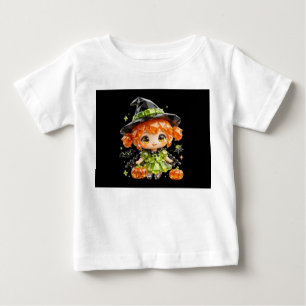 Camiseta Para Bebê Bebê Bruxa Chibi Cristal Fofo Halloween