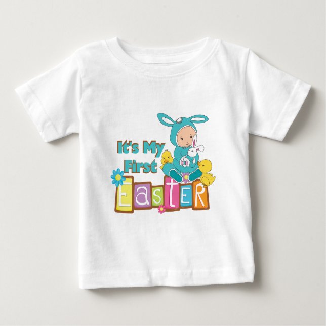 Camiseta Para Bebê Bebê Bunny Primeira Páscoa (Frente)
