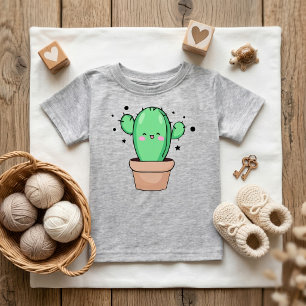 Camiseta Para Bebê Bebê Cacto Kawaii sorrindo em vaso com estrelas