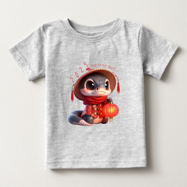 Camiseta Para Bebê Bebê Cobra Chinês Cinto Ano Novo 2025 Bebê 2 (Frente)