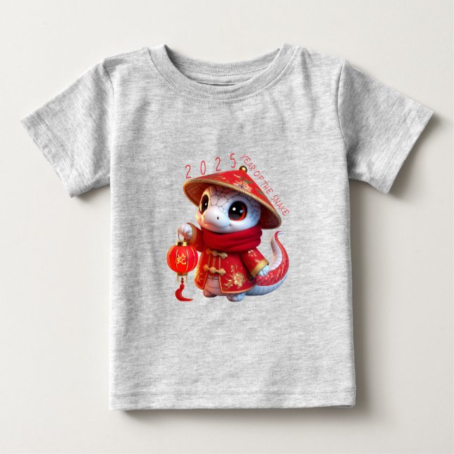 Camiseta Para Bebê Bebê Cobra Chinês Cinto Ano Novo 2025 Bebê T (Frente)